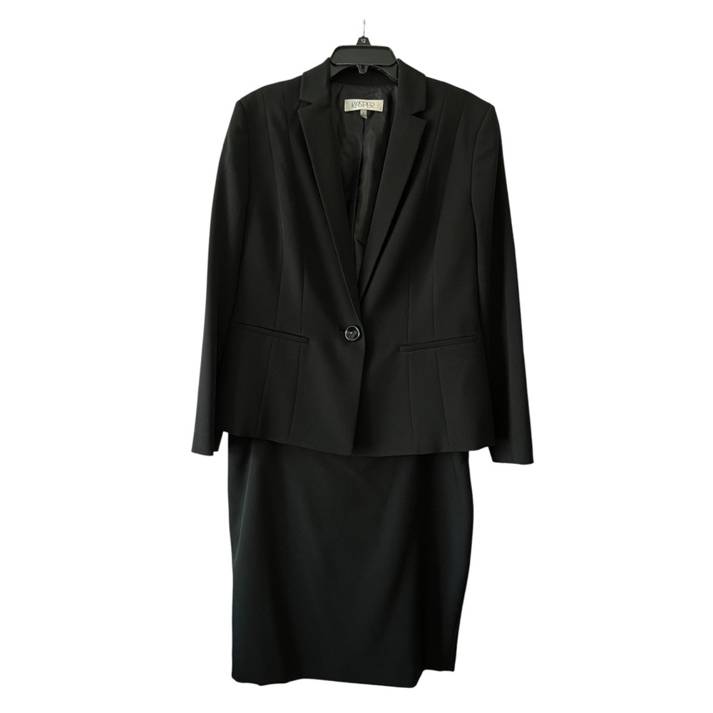 Kasper Black Blazer and Skirt Suit 2 Piece Set Size 14
